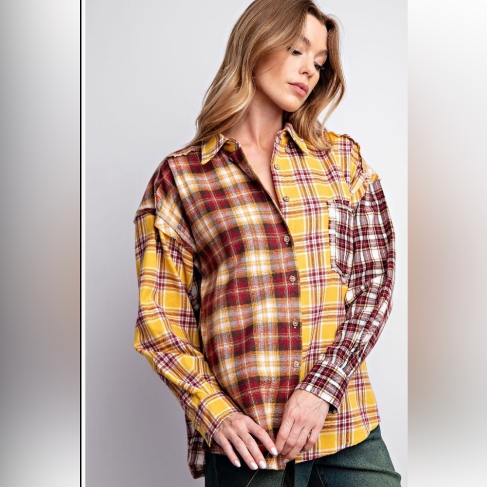 Easel Multicolor Plaid Button-Up Shirt